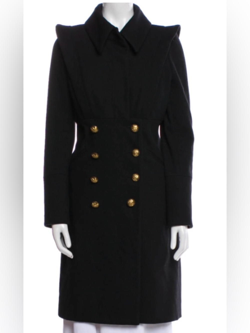 Smythe Black Double-Breasted Long Coat with Gold Buttons - Picture 4 of 5